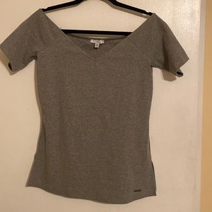 Halston Ribbed Off Shoulder Top SZ M